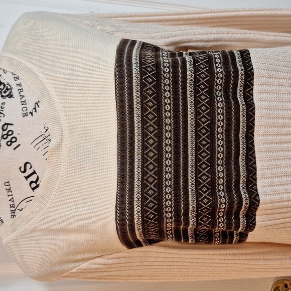Altar'a State Cream Colored with Brown Graphic Design Sweater Dress Size Med - Picture 3 of 12